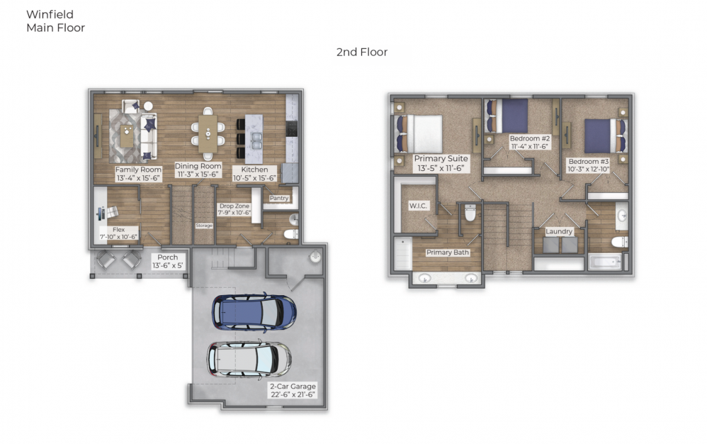 The Winfield 3 bedroom and 2.5 bathroom floor plan at Canvas at Mt. Juliet
